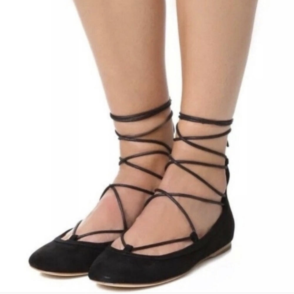 Joie Jenessa black genuine suede leather flats Sz EU36.5/US6